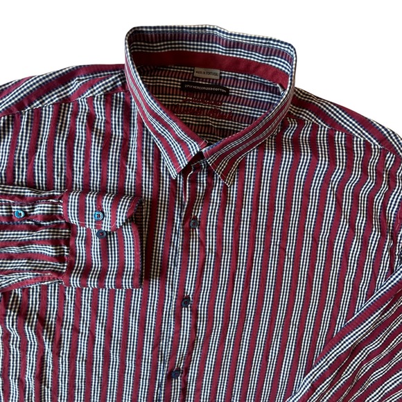 Luchiano Visconti Black Other - Luchiano Visconti Black Mens Striped Shirt 2 Ply Mercerized Cotton Burgundy XL